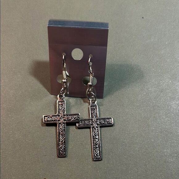 Silver Cross Dangle Earrings - Picture 1 of 4